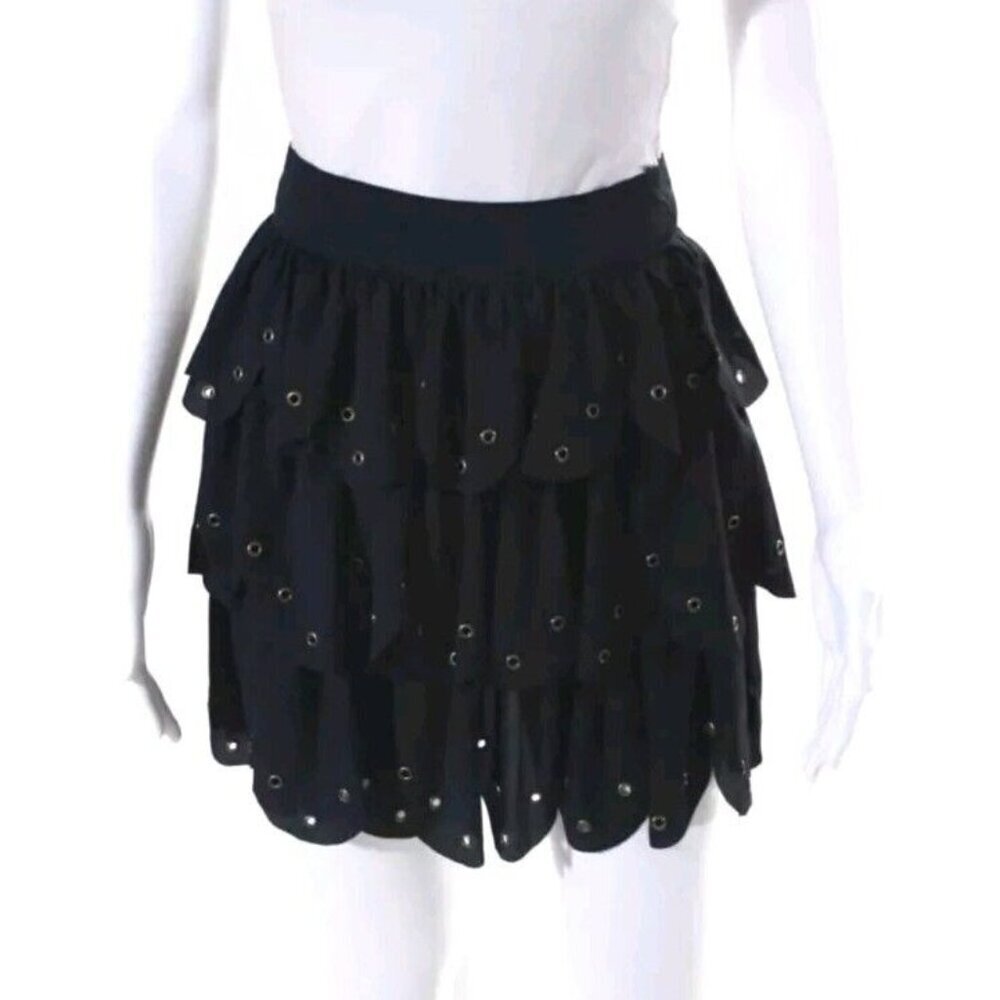 Alice Moon Grommet Tiered Ruffle Skirt Navy Blue Size Medium Zipper Lined